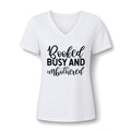 Booked, Busy and Unbothered V-Neck Tee — Funny Women's Book Lover Shirt