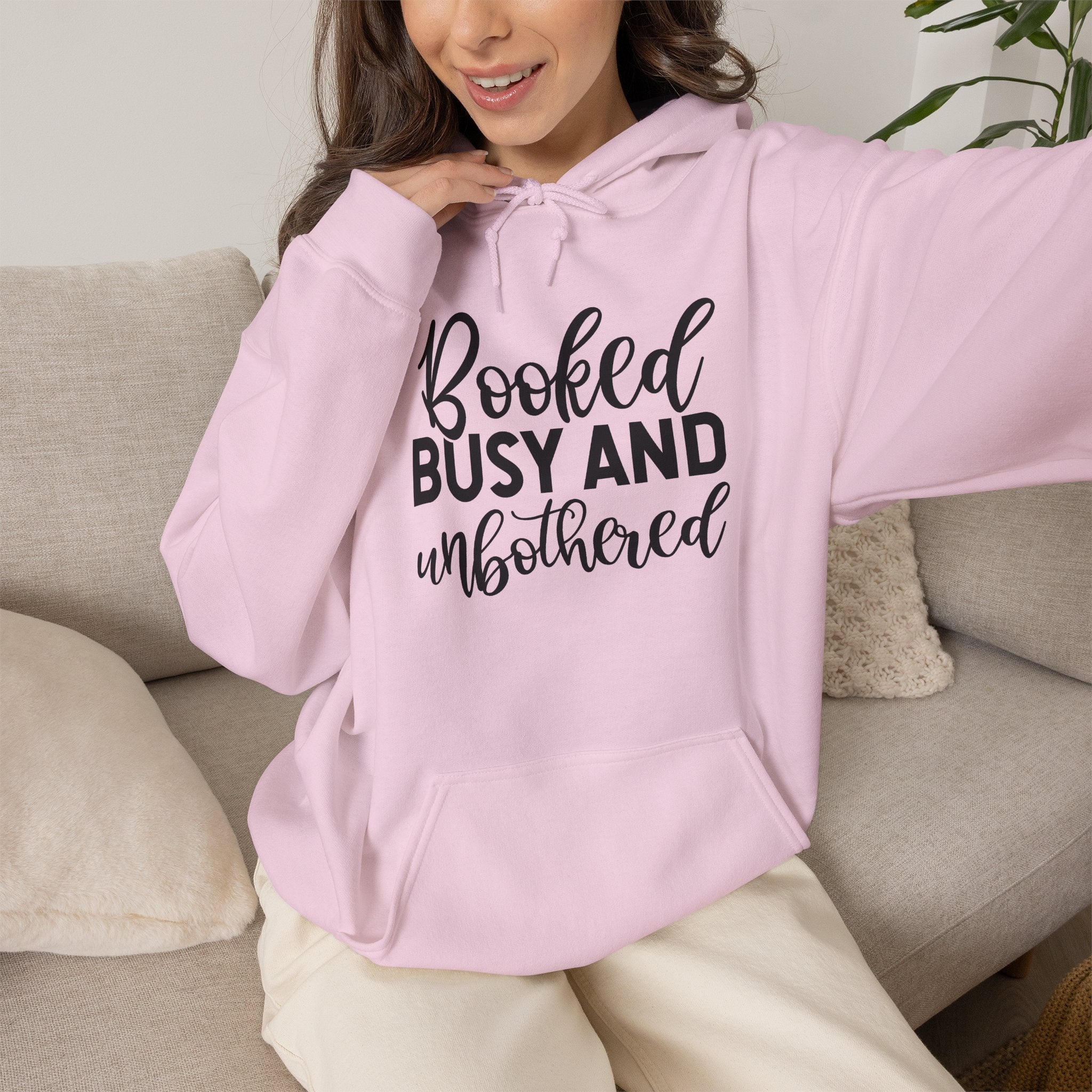 Booked, Busy and Unbothered Hoodie — Cozy Reading Lover Pullover